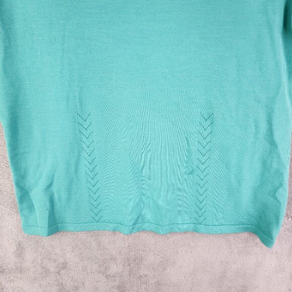 Womens Teal Pendleton Top Silk & Nylon Blend Short Sleeve Round Neck Size L - Picture 3 of 12